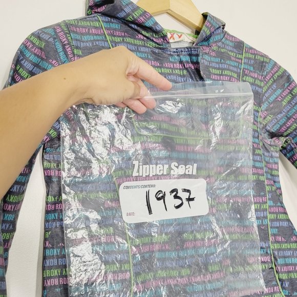 Roxy Windbreaker Jacket Coat Logo Graphic Print Multicolor Pastel Hooded XL - Picture 11 of 12